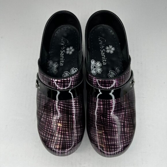 Koi by Sanita Womens Carol Purple Pinstripe Crosshatching Slip On Size 39 Mules - Picture 4 of 9